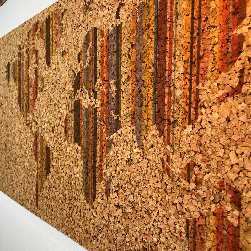 Verdenskort i kork med farver, 50x100 cm.