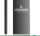 Højt, rektangulært skilt med "LISEBORG Creative Company" logo og tekst, fritstående design.