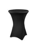 Rundt cocktailbord med glat overflade og stramt betræk, højt design.