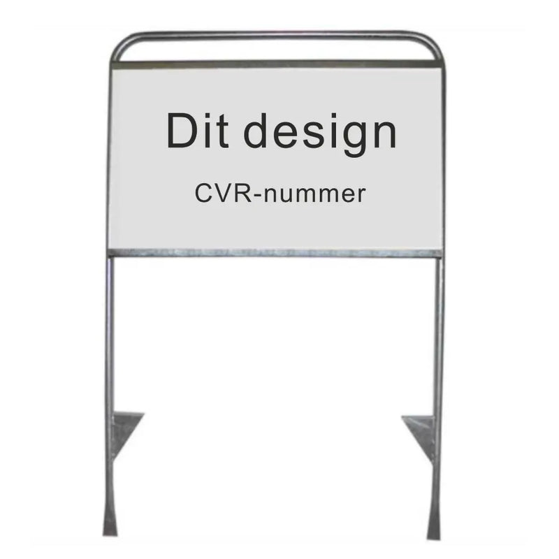 Galvaniseret stander med rektangulær skilteplade. Tekst: "Dit design CVR-nummer".