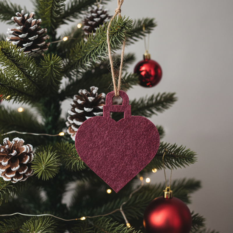 Julekugle hjerte udskåret i 9 mm filt akustik