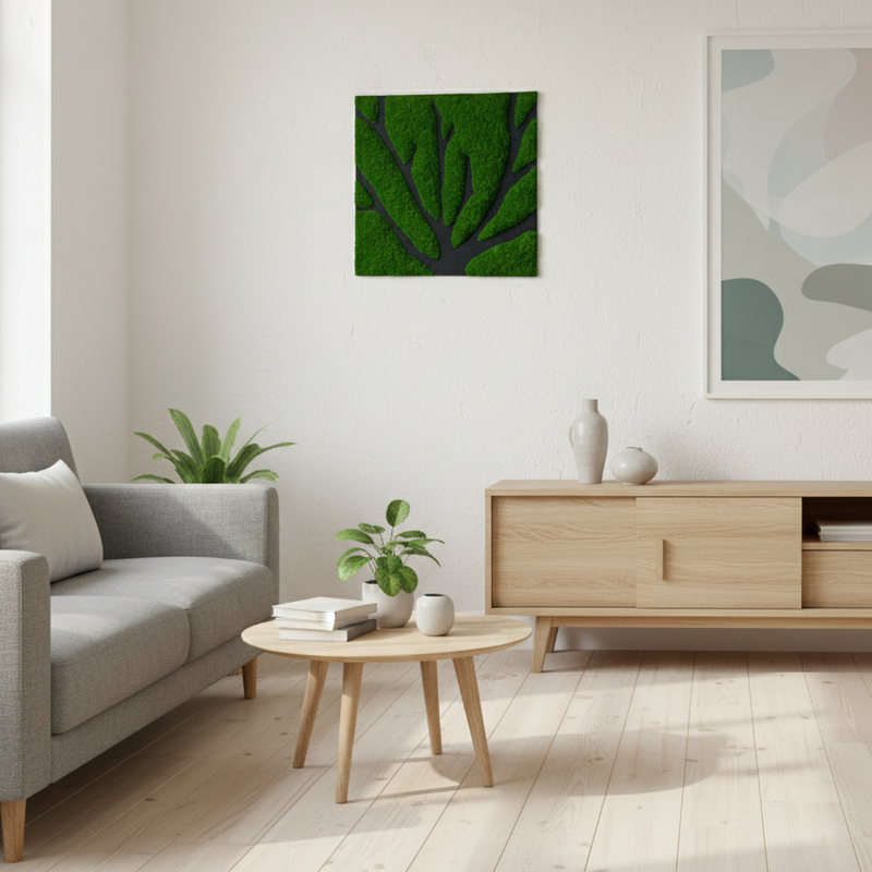 Akustikpanel med mostræ, 60x60 cm.