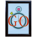 Sort ramme med blank finish, viser et stopur og teksten "GO" i store bogstaver.