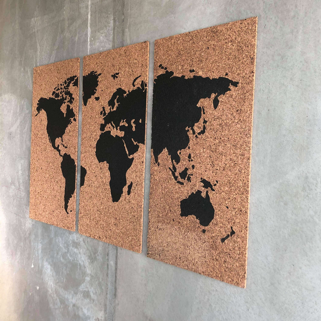 3 delt verdenskort i 1 cm. kork