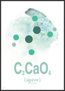 Molekylært diagram på grøn baggrund med tekst "C₂CaO₄" og "agave". Størrelse: 30x40 cm.