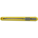 Gul hobbykniv med skub-knap og bladopbevaring. Rektangulær form, flerbrugsfunktion.