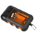 Rektangulært værktøj med gennemsigtigt vindue og teksturerede greb, til håndtering af knivblade.