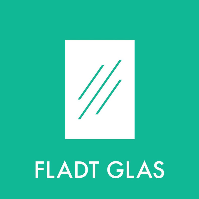 Ikon af fladt glas på grøn baggrund med teksten "FLADT GLAS" for affaldssortering.