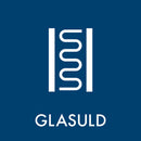 Hvidt ikon på blå baggrund med teksten "GLASULD" nedenunder.