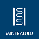 Blå baggrund med hvidt ikon og teksten "MINERALULD" i hvidt.