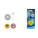 Olfa rullekutterblad, 28mm diameter, 0,3mm tykkelse, i emballage med blå baggrund.