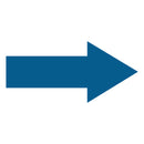 Blå pil peger mod højre med en solid farve og fedt design for tydelig synlighed.