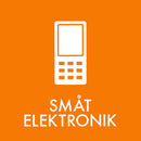 Orange baggrund med hvidt mobilikon og teksten "SMÅT ELEKTRONIK."