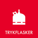 Rød baggrund med hvidt ikon af trykflaske og teksten "TRYKFLASKER" nedenunder.