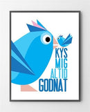 Børneplakat med "Blåt kys" er lavet i Limited Edition a 100 stk. -  På dette foto er børneplakaten endnu ikke præget.