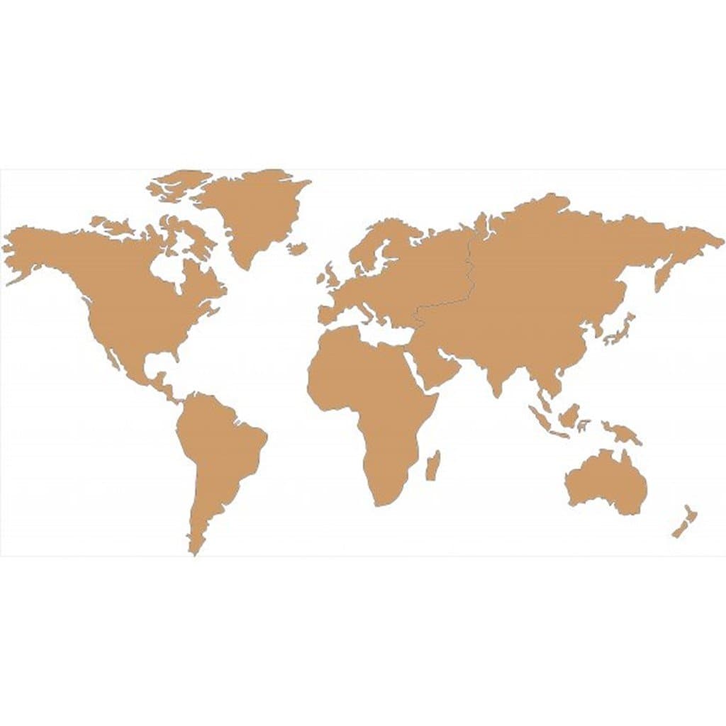 Verdenskort med konturer af kontinenter på hvid baggrund, flad og glat overflade.