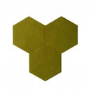 Tre sammenkoblede, olivengrønne, glatte, sekskantede fliser.