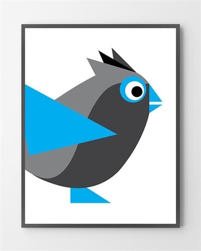 Grafiske illustrationer med grå Birdy er lavet i Limited Edition a 100 stk. -  På dette foto er plakaten ikke blevet præget.
