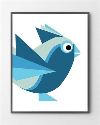 Grafiske illustrationer med Mørkeblå Birdy er i Limited Edition a 100 stk. -  På dette foto er plakaten ikke præget.