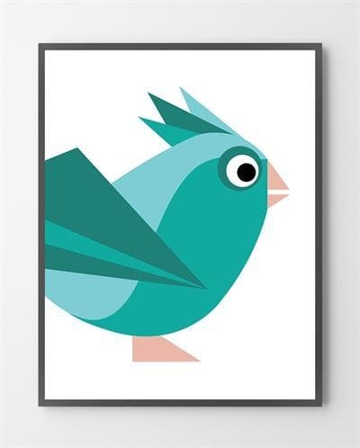De grafiske plakater med turkis Birdy er lavet i Limited Edition a 100 stk. -  På dette foto er plakaten ikke præget.
