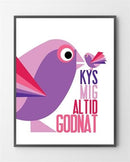 Illustrationer med "Pink kys" er lavet i Limited Edition a 100 stk. -  På fotoet er illustrationen ikke præget.