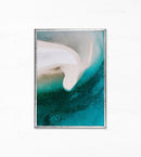 Luftfoto af strand og hav i jordtoner og blå. Størrelse A3, 30 x 42 cm.