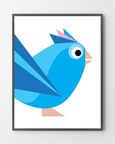 Plakat illustration med Birdy Blå i Limited Edition a 100 stk. -  På fotoet er plakaten endnu ikke blevet præget.