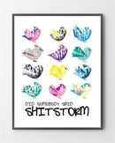 Plakater med Shitstorm er lavet i Limited Edition a 100 stk. -  På dette foto er plakaten endnu ikke blevet præget.