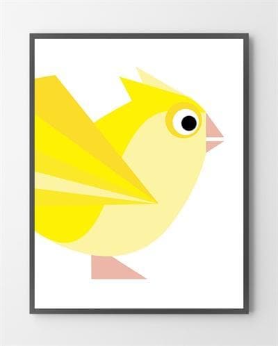 Plakatkunst med en Birdy Gul er lavet i Limited Edition a 100 stk. -  På dette foto er plakaten ikke blevet præget.