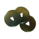 Tre cirkulære skæreblade med skarpe kanter og centralt hul til montering på roterende værktøj.
