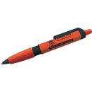 Orange penlignende værktøj med sort spids, klip og nål til luftbobler. Branding er ikke tydelig.